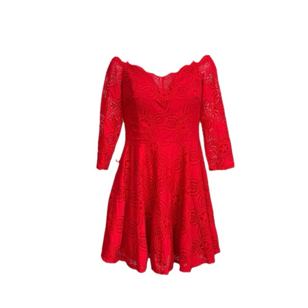 Jodi Kristopher Vibrant Red Lace 3/4 sleeves Dress size 11 gently used.